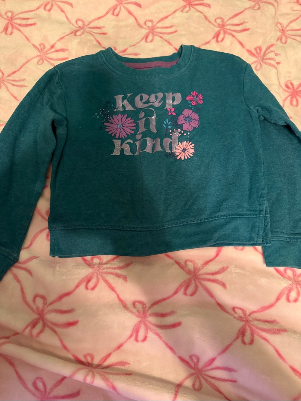 Falls Creek Teal Girls' Sweatshirt with Pink & Purple Floral Print